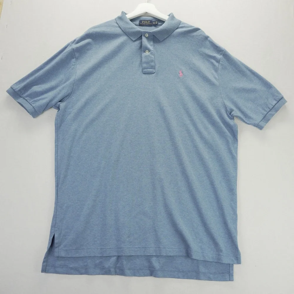 Polo Ralph Lauren Mens XL Blue Heather Short Sleeve Pink Pony Logo Polo Shirt